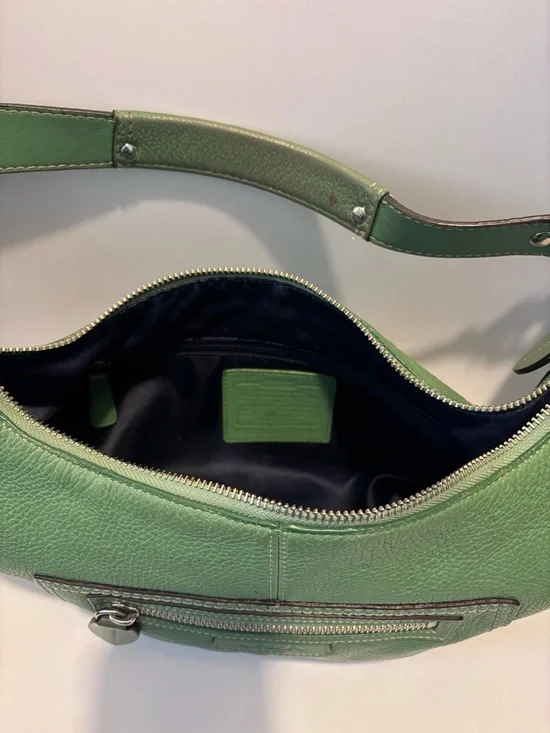 Coach Y2K Green Pebbled Leather Shoulder Hobo with Silver Hardware - Picture 5 of 8